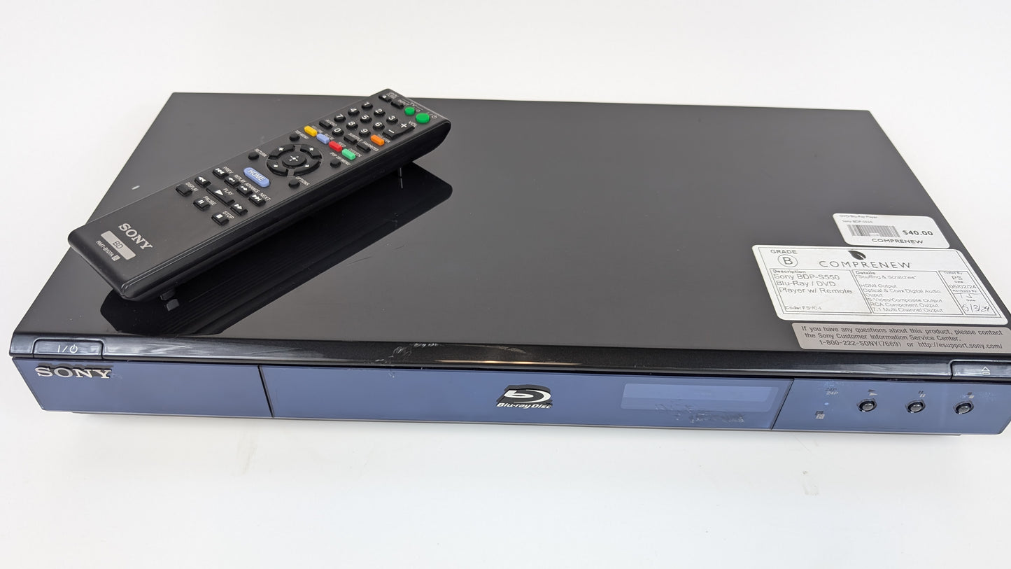 Sony BDP-S550 Blu-Ray/DVD Player with Remote | Grade B