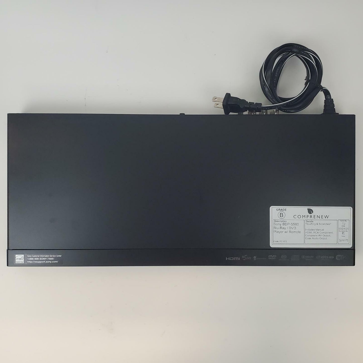 Sony BDP-S580 Blu-Ray/DVD Player w/ Remote | Grade B