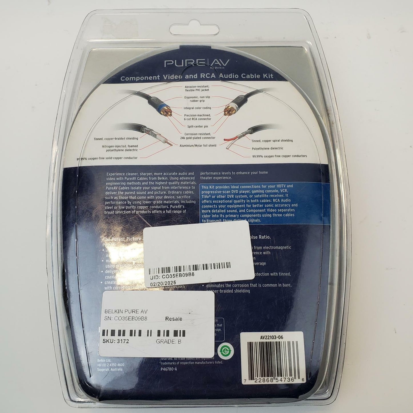 Belkin Pure AV 6ft. Component Video and RCA Audio Cable Kit | Grade A