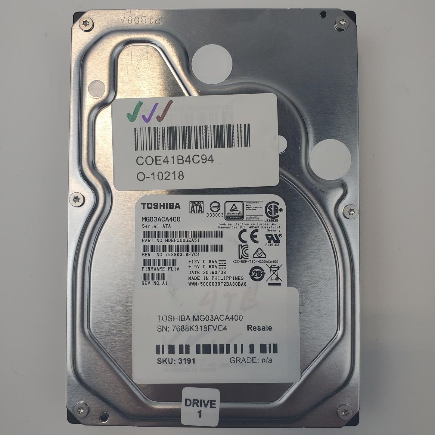 Toshiba MG03ACA400 4TB 3.5" SATA Internal HDD | Grade A