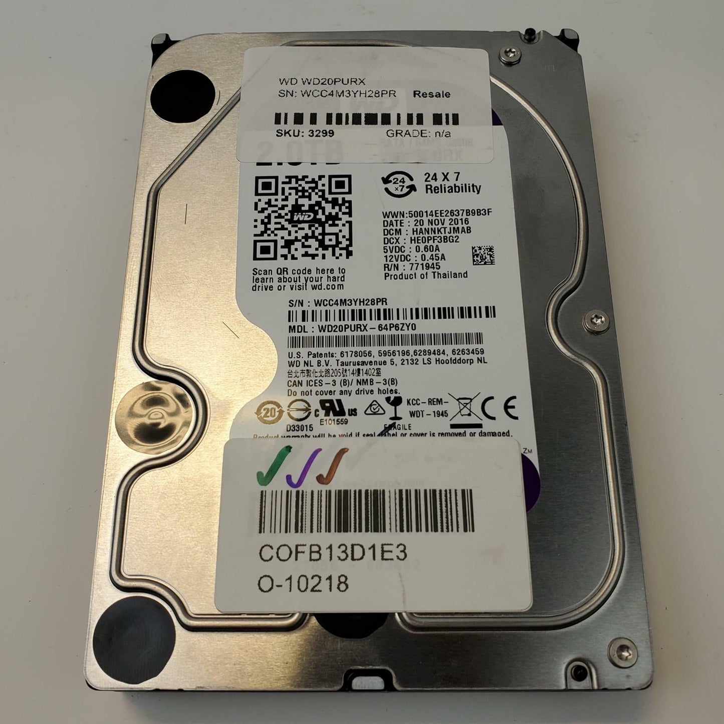 Western Digital WD20PURX 2TB 3.5" SATA Internal HDD | Grade A