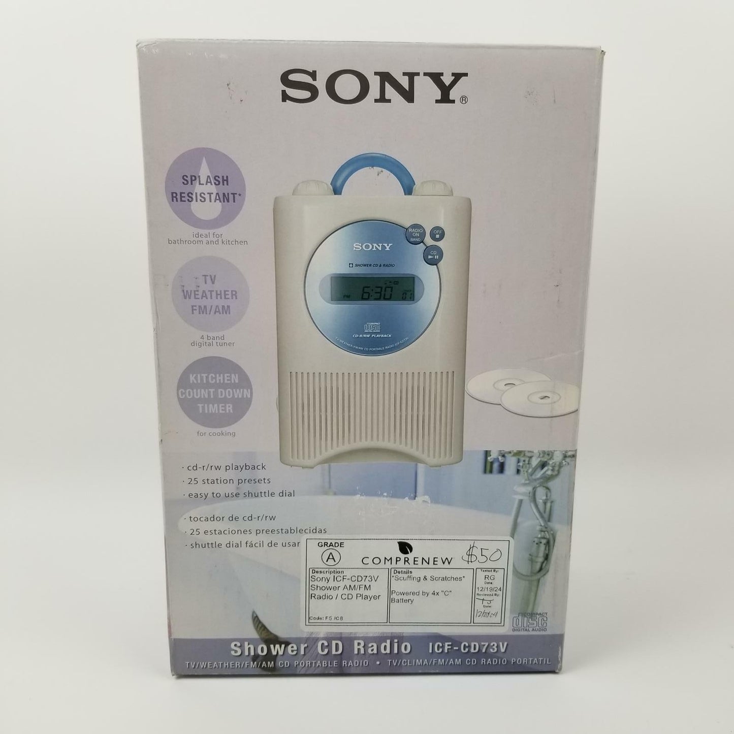 Sony ICF-CD73V Shower AM/FM Radio/CD Player | Grade A