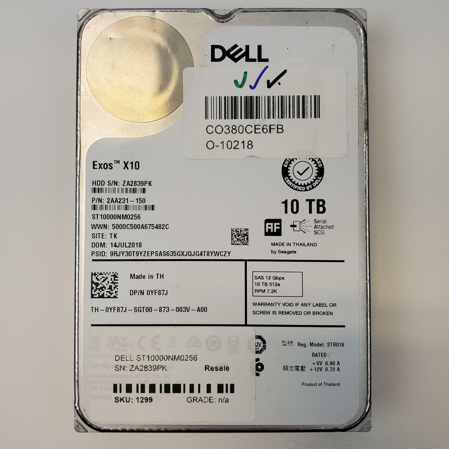 Dell ST10000NM0256 Exos X10 10TB 3.5" SAS Internal HDD | Grade A