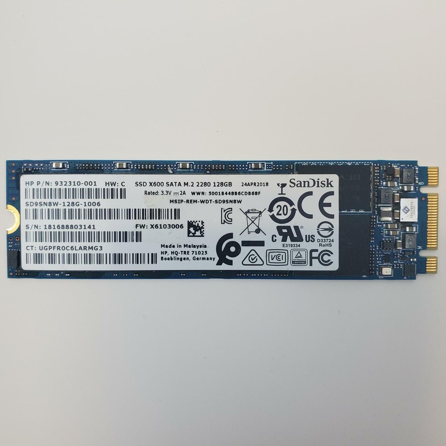 SanDisk SD9SN8W-128G-1006 128GB 2280 Gen3 M.2 SSD | Grade A | 10011