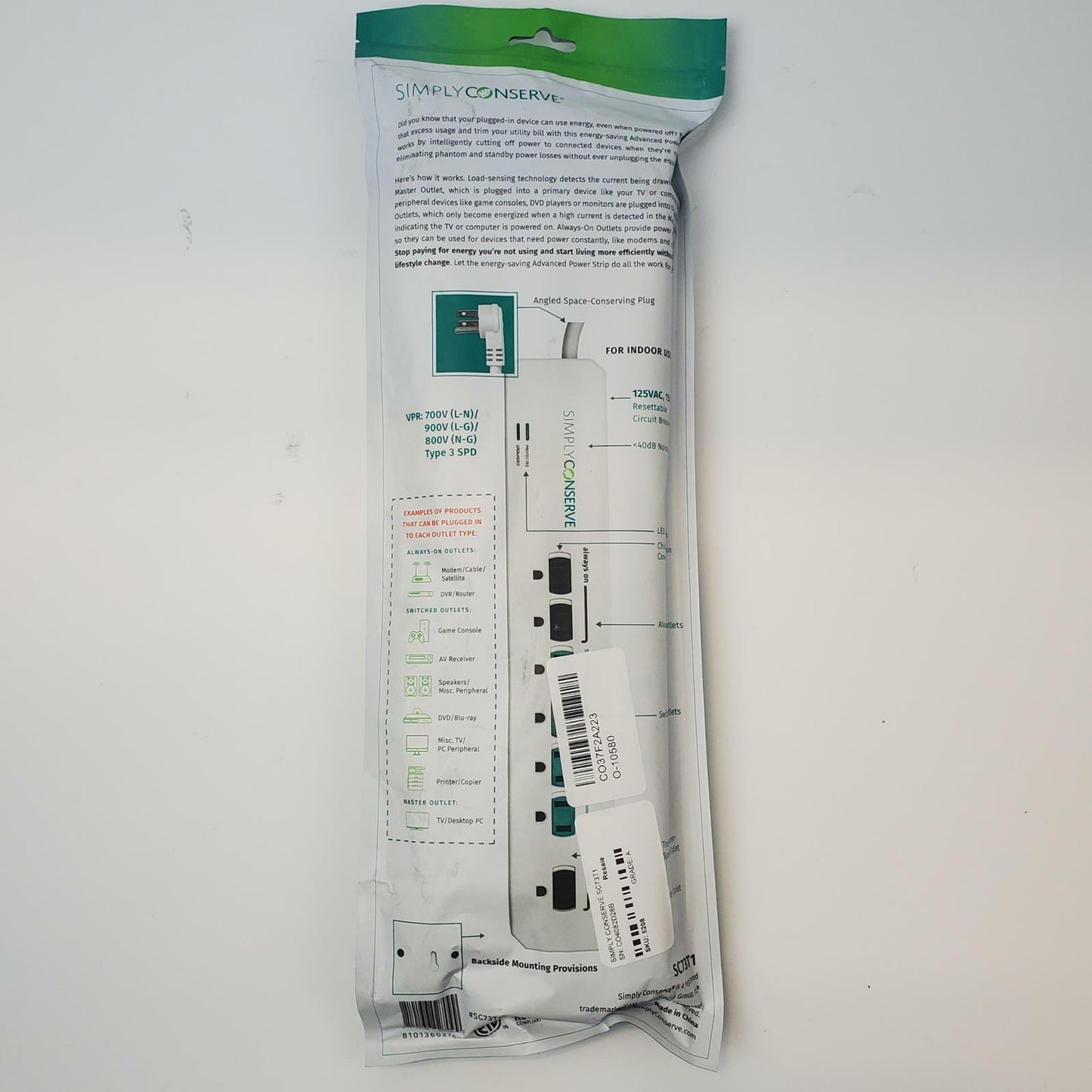 SIMPLY CONSERVE SC73T1 Tier 1 7-Outlet Power Strip | Grade A