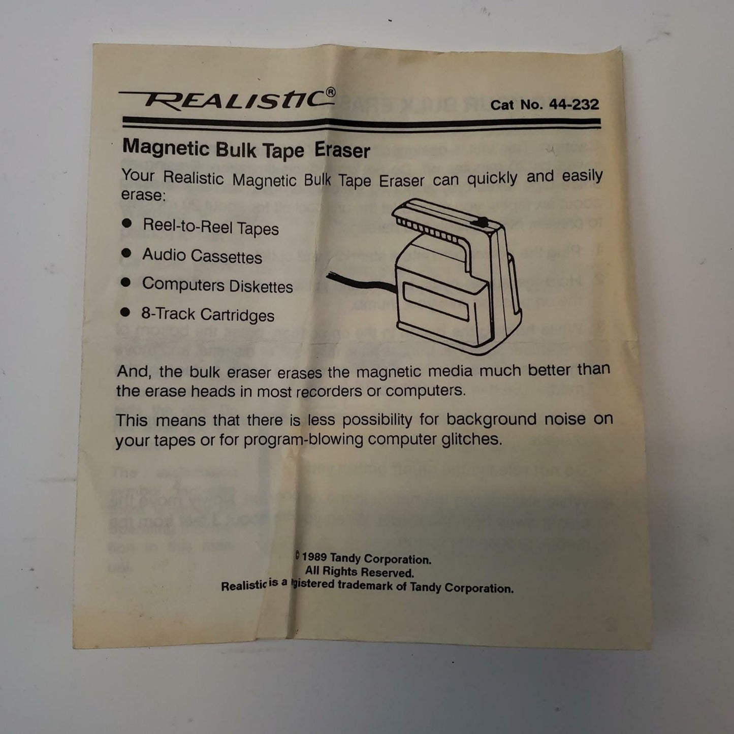 Realistic 44-232 Bulk Tape Eraser | Grade B