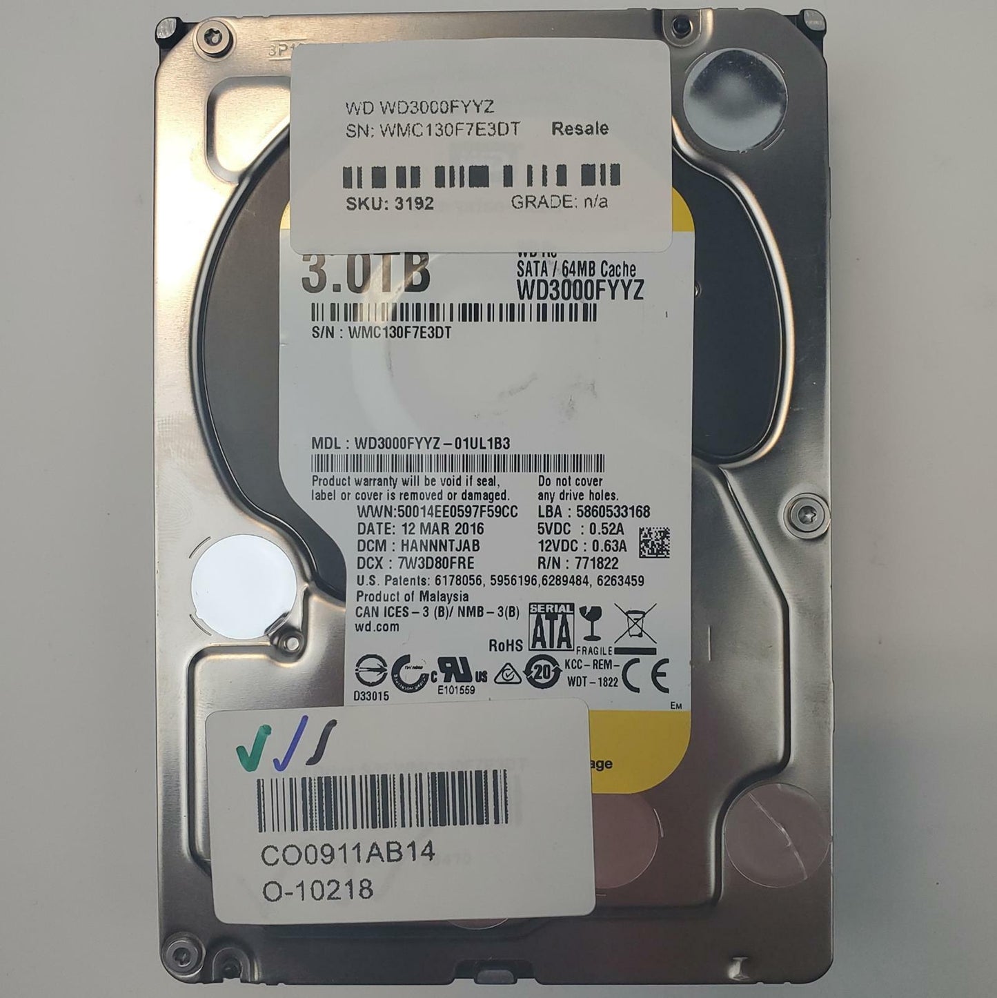 Western Digital WD3000FYYZ 3TB 3.5" SATA Internal HDD | Grade A