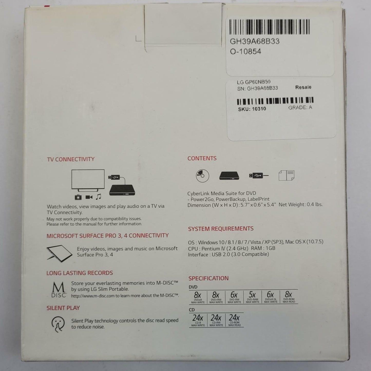 LG GP60NB50 USB Wired Slim Portable DVD Writer | Grade A