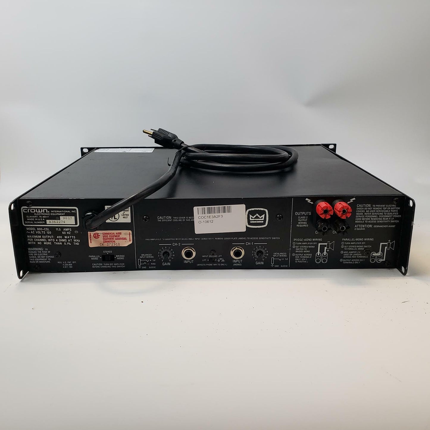 CROWN 800 CSL 2 Channel Power Amp | Grade B