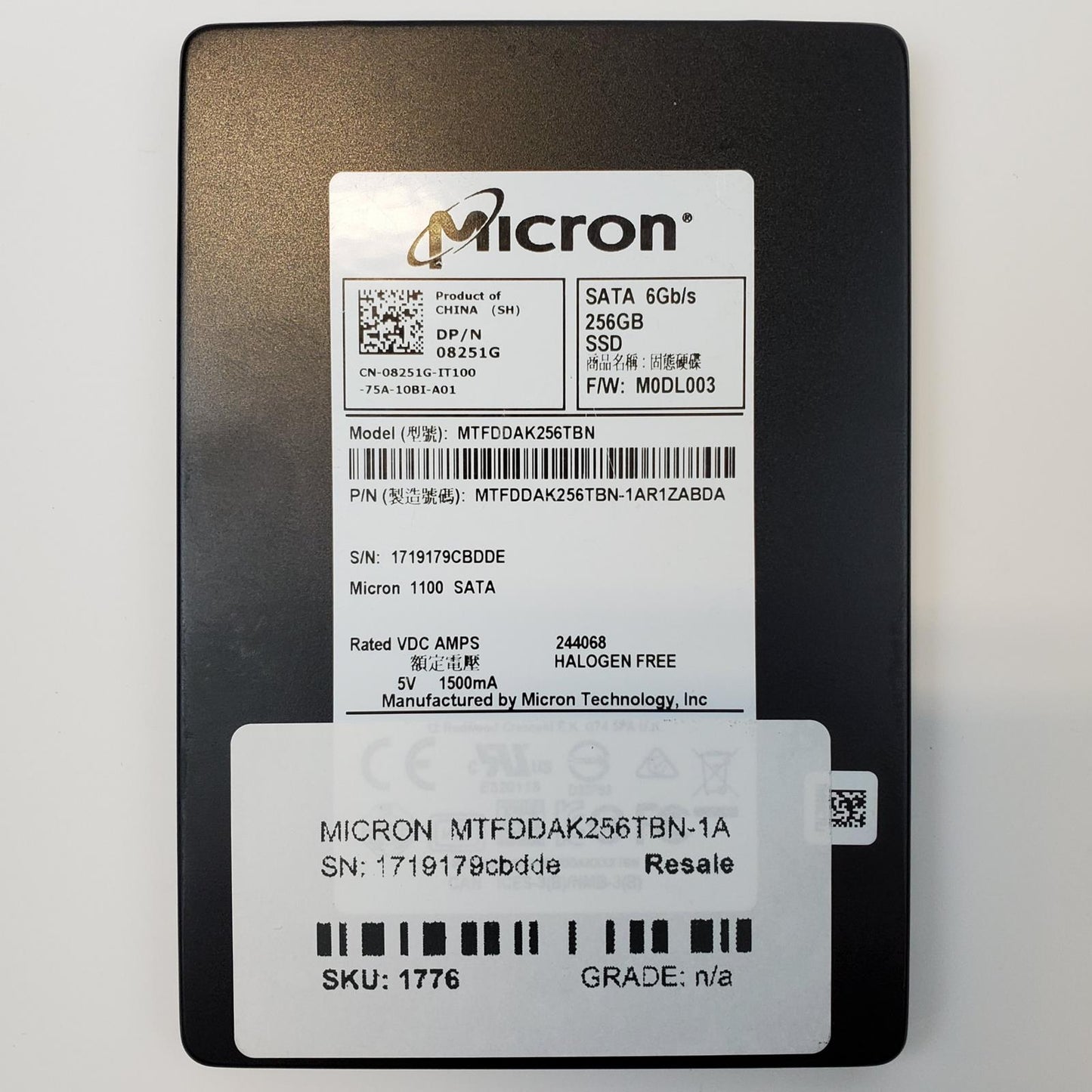 Micron MTFDDAK256TBN-1AR1ZABDA 256GB 2.5" SATA Internal SSD | Grade A