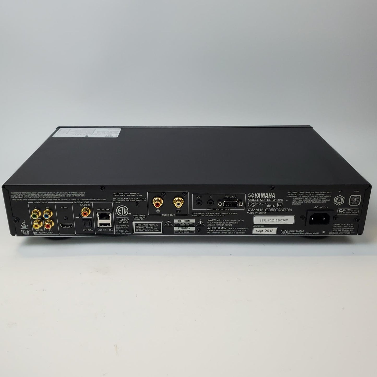 Yamaha BD-A1020 Blu-Ray/SA-CD Player w/ Remote | Grade D