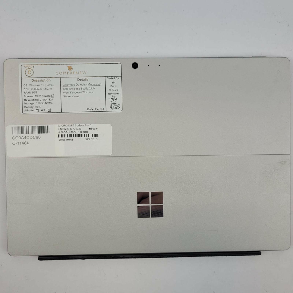 MICROSOFT Surface Pro 6 Win 11 i5-8250U 8GB RAM 128GB NVME | Grade C | 19158