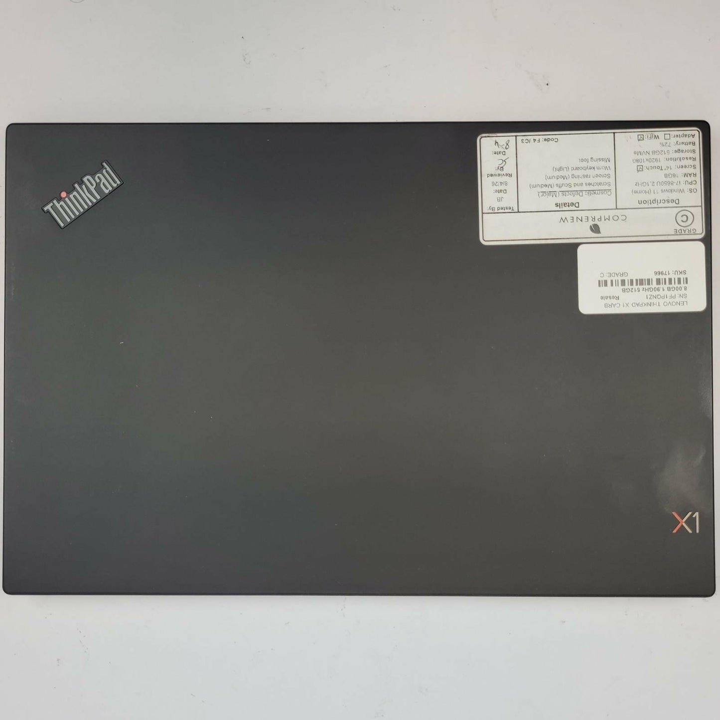 LENOVO THINKPAD X1 CARBON 6TH Win 11 i7-8650U 16GB RAM 512GB NVME | Grade C