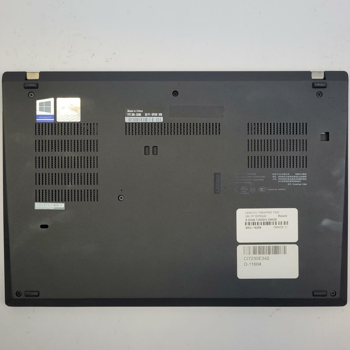 LENOVO THINKPAD T490 Win 11 i5-8365U 8GB RAM 256GB NVME | Grade C | 16259