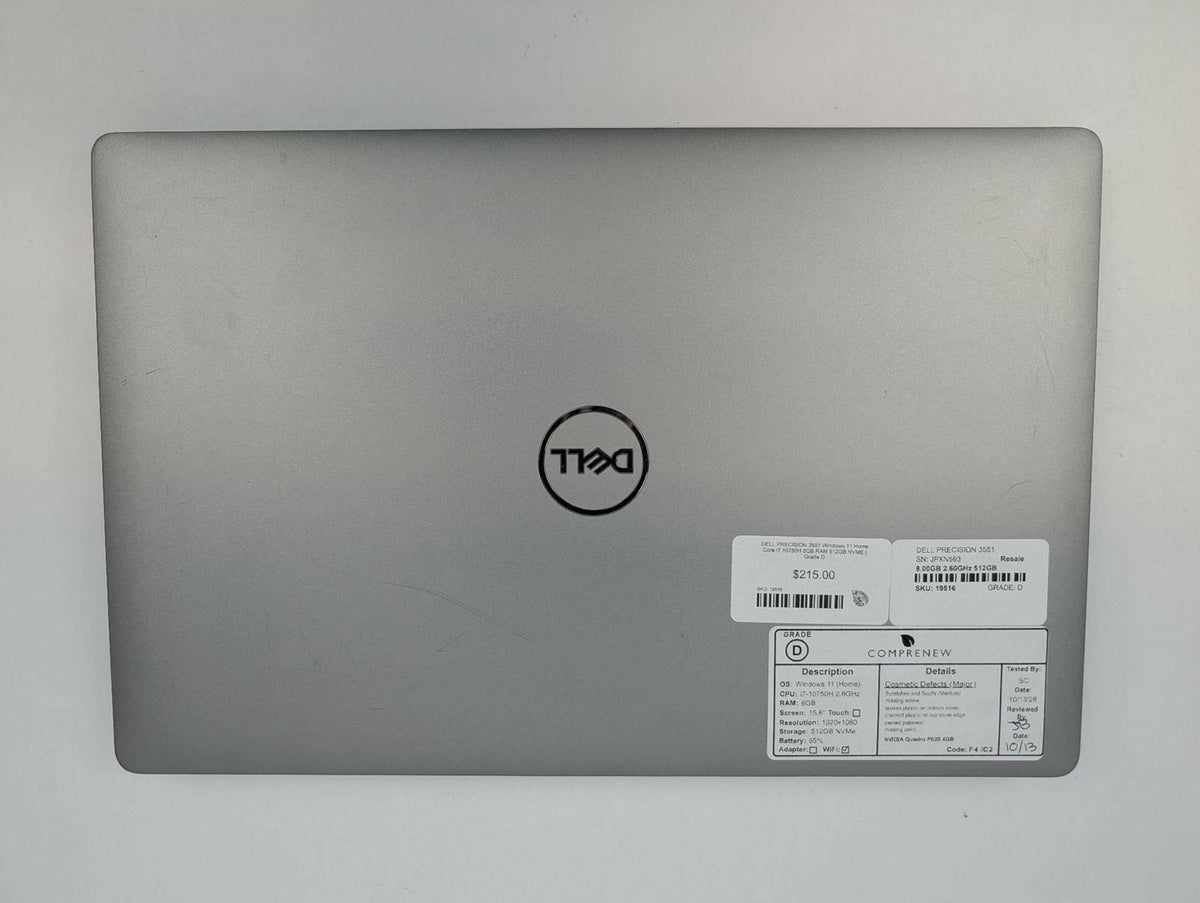 DELL PRECISION 3551 Windows 11 Home Core i7 10750H 8GB RAM 512GB NVME | Grade D