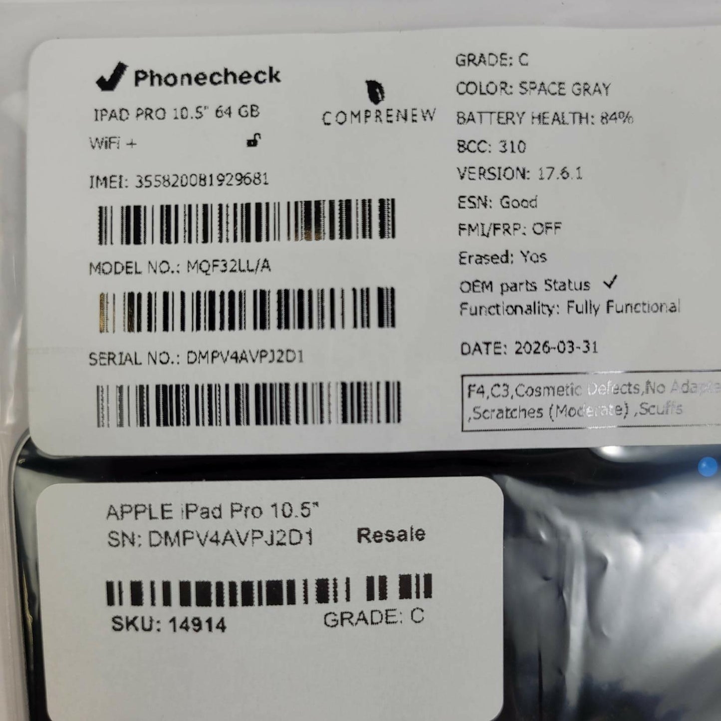APPLE iPad Pro 10.5" MQF32LL/A 64GB WiFi Tablet SPACE GRAY | Grade C