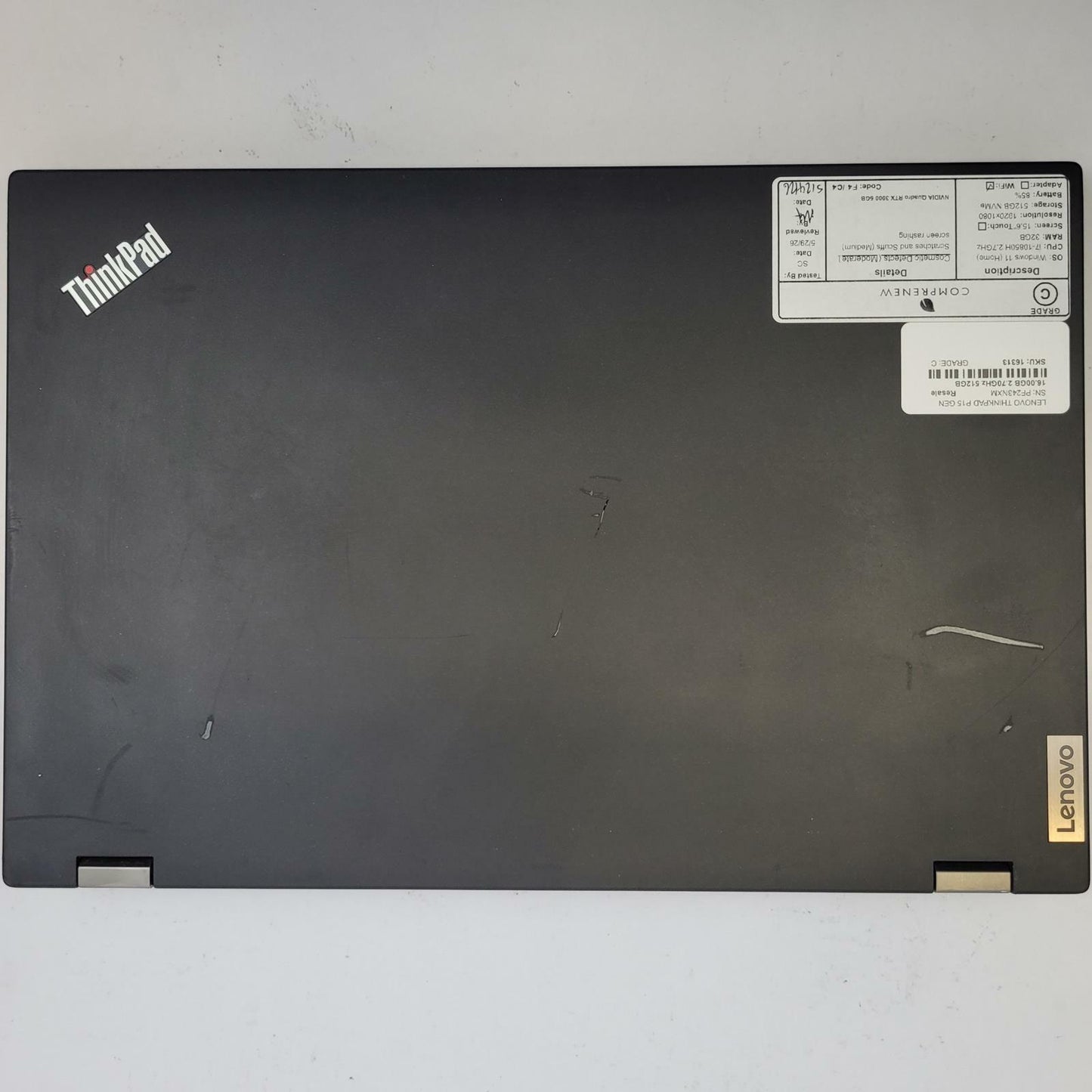 LENOVO THINKPAD P15 G1 Win 11 i7-10850H 32GB RAM 512GB NVME | Grade C | 16313