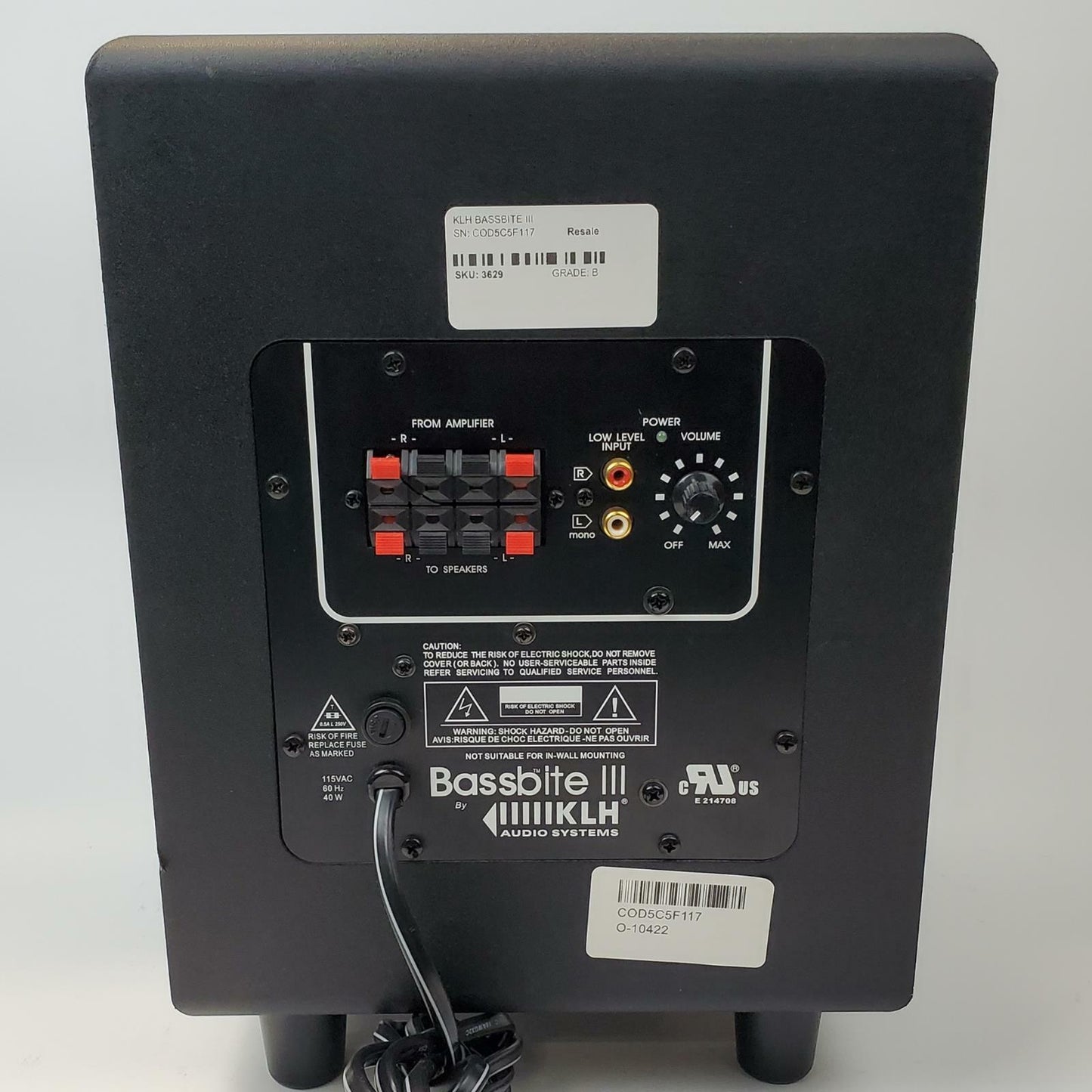 KLH BassBite III Powered Subwoofer | Grade B