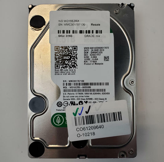 Western Digital WD15EZRX 1.5TB 3.5" SATA Internal HDD | Grade A
