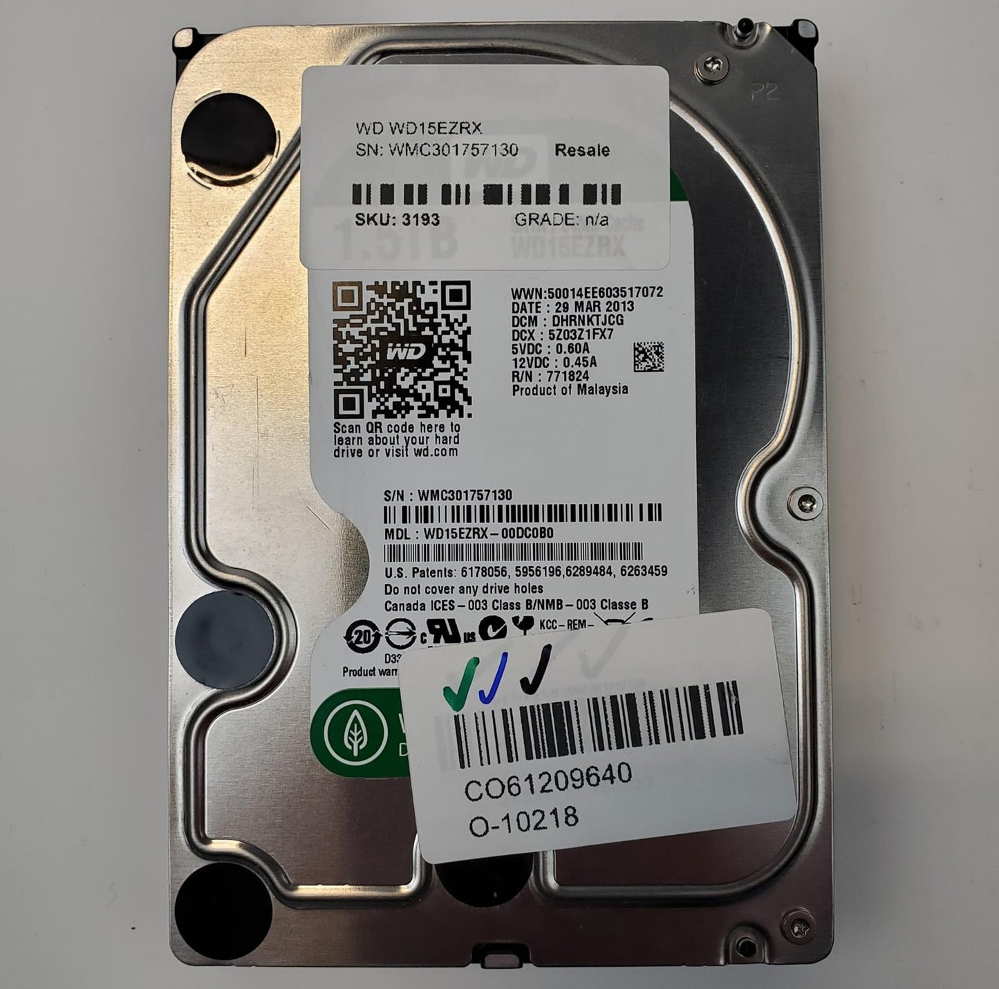 Western Digital WD15EZRX 1.5TB 3.5" SATA Internal HDD | Grade A