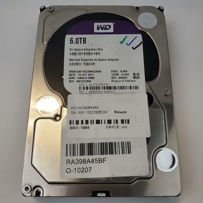 Western Digital Purple WD60PURX 6TB 3.5" SATA Internal HDD | Grade A