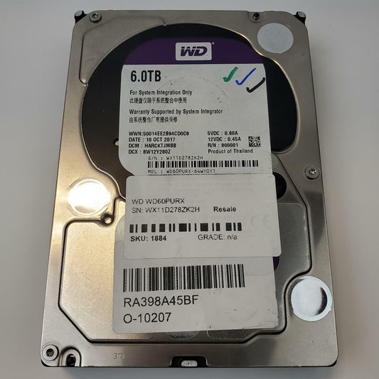 Western Digital Purple WD60PURX 6TB 3.5" SATA Internal HDD | Grade A