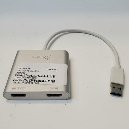 J5create JUA365 USB-A 3.0 to Dual HDMI Multi-Monitor Adapter | Grade A