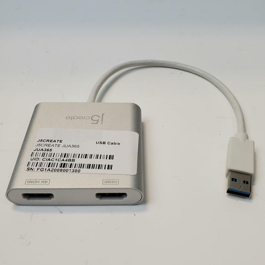 J5create JUA365 USB-A 3.0 to Dual HDMI Multi-Monitor Adapter | Grade A