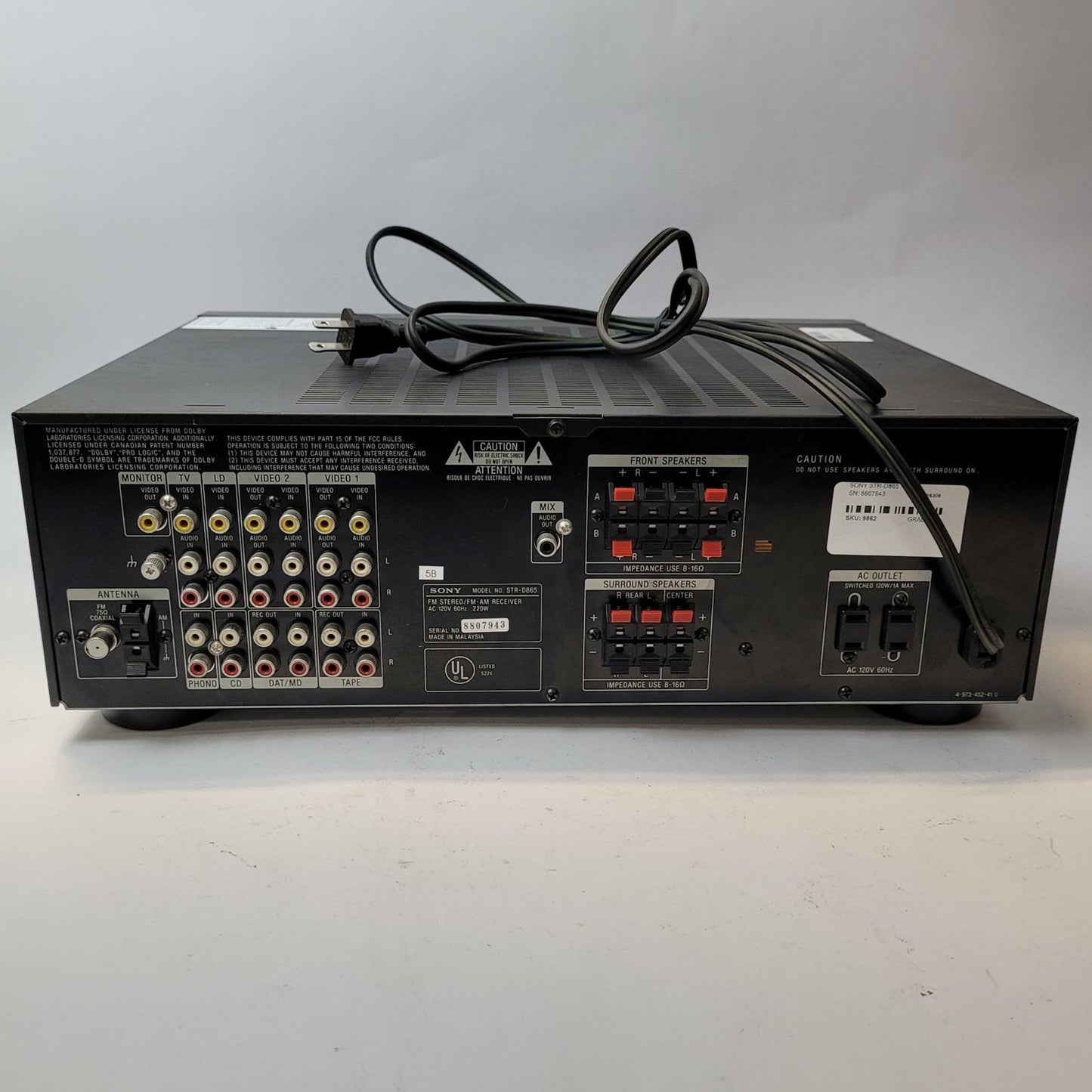 SONY STR-D865 5.1 AV Surround Receiver | Grade B