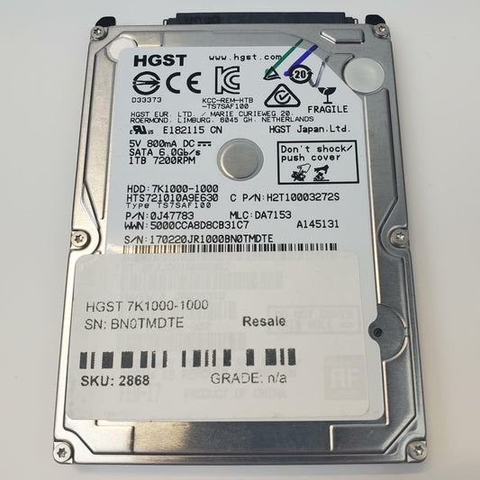 HGST 7K1000-1000 1TB 2.5" SATA Internal HDD | Grade A | 7440