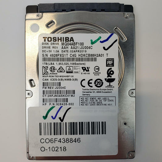 Toshiba MQ04ABF100 1TB 2.5" SATA Internal HDD | Grade A | 7380