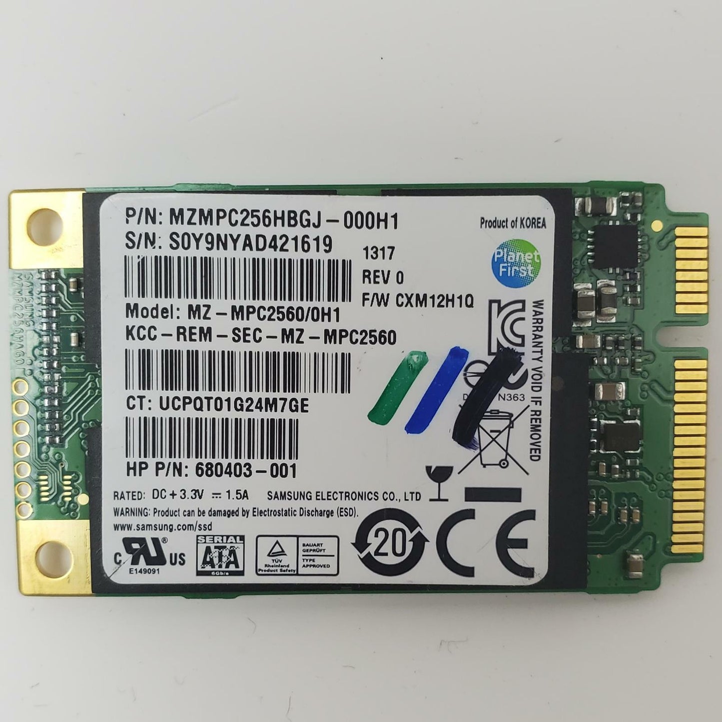 SAMSUNG MZ-MPC2560/0H1 256GB mSATA Internal SSD | Grade A | 7529