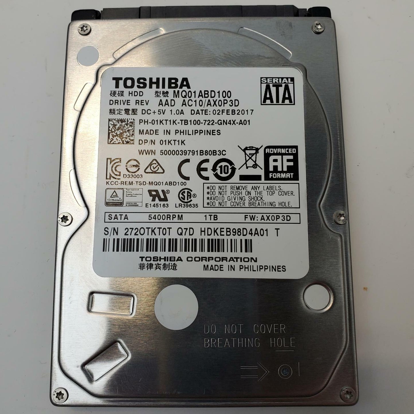 TOSHIBA MQ01ABD100 1TB 2.5" SATA Internal HDD | Grade A