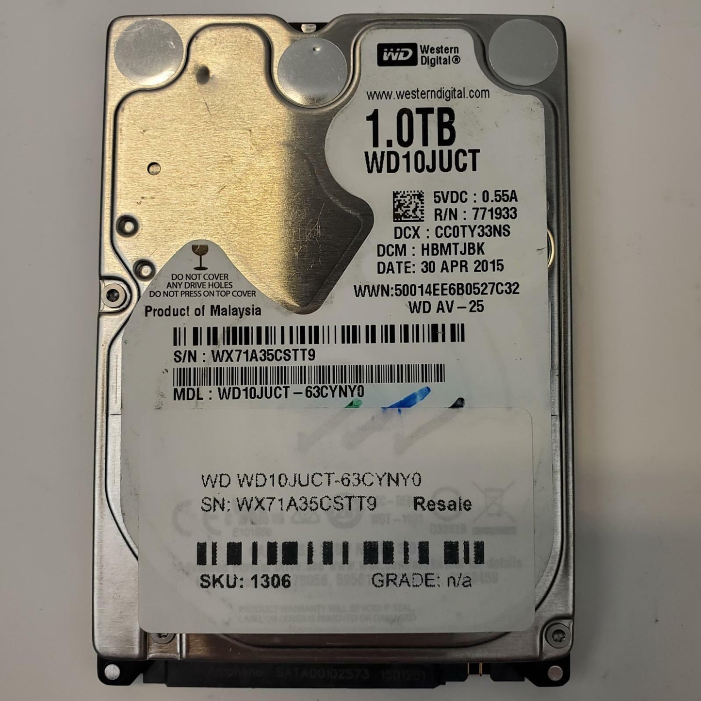 Western Digital WD10JUCT-63CYNY0 1TB 2.5" SATA Internal HDD | Grade A | 8080