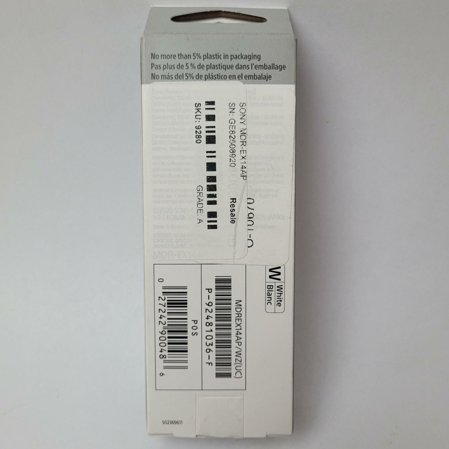 SONY MDR-EX14AP 3.5mm Wired Earbuds (White) | Grade A