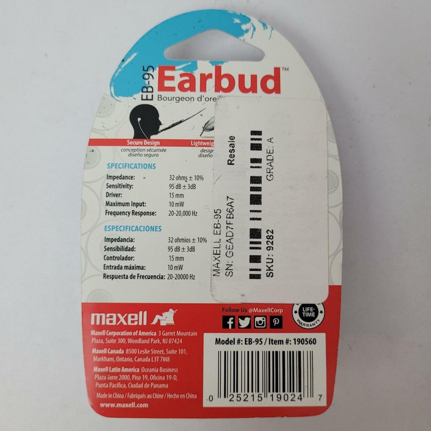 MAXELL EB-95 3.5mm Wired Earbuds | Grade A