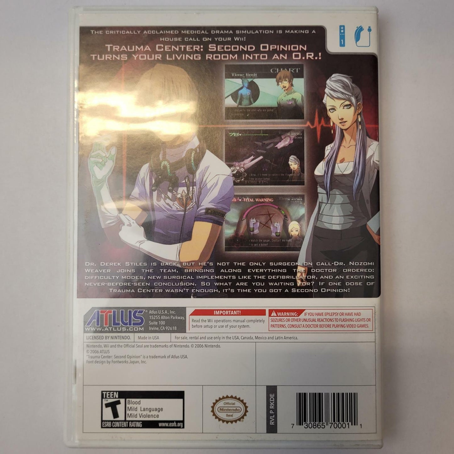 Nintendo Wii Game: Trauma Center: Second Opinion | Grade A