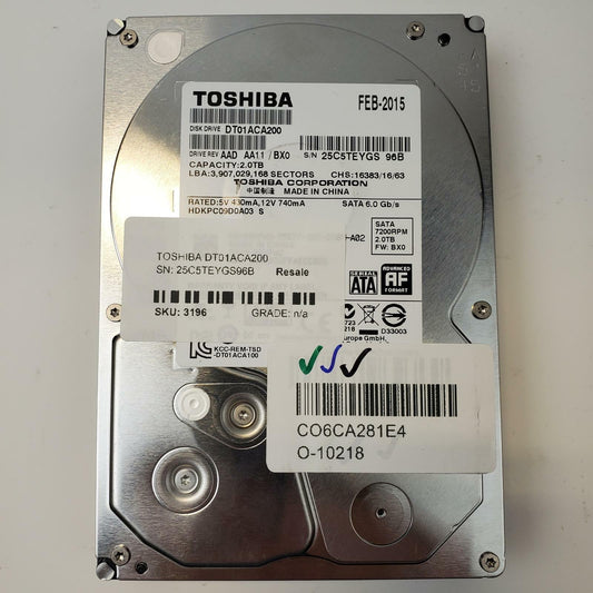Toshiba DT01ACA200 2TB 3.5" SATA Internal HDD | Grade A | 10019
