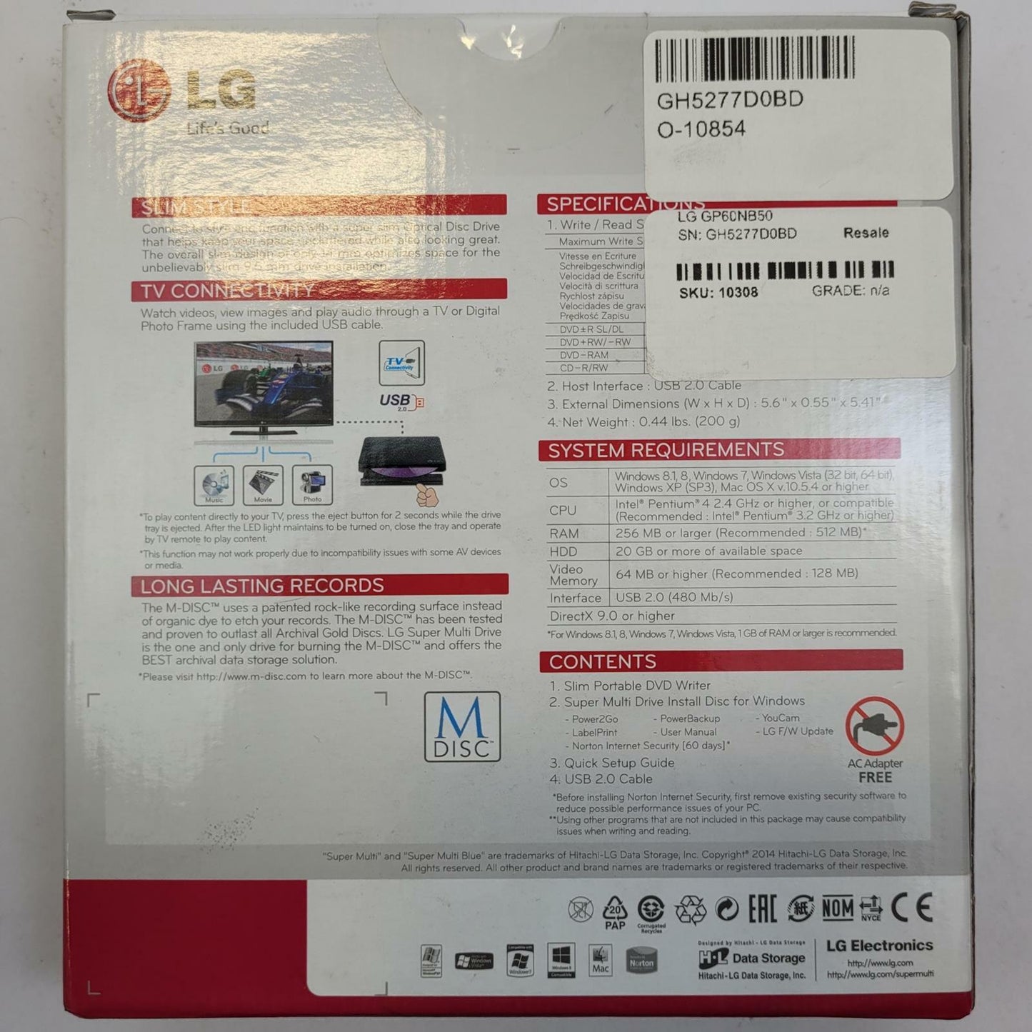LG GP60NB50 USB Wired Slim Portable DVD Writer | Grade A | 10308