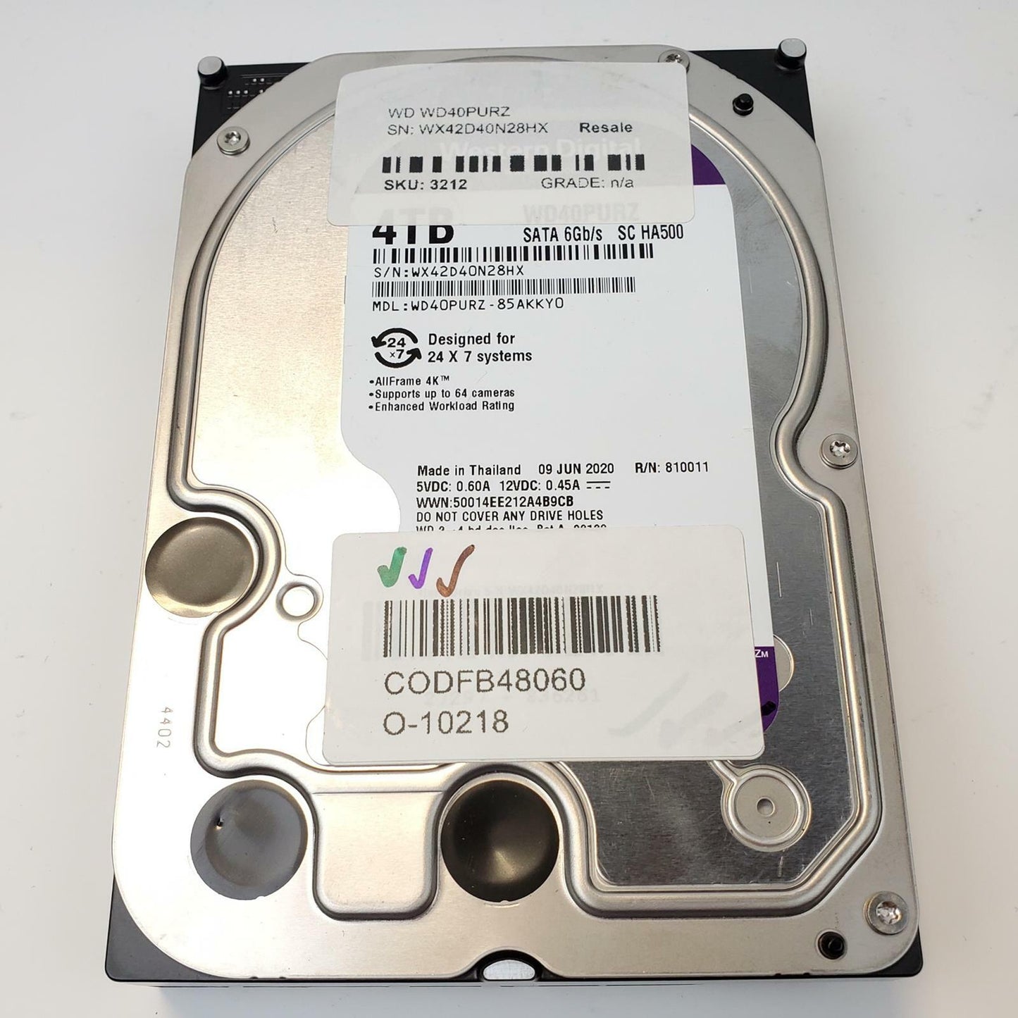 Western Digital WD40PURZ 4TB 3.5" SATA Internal HDD | Grade A