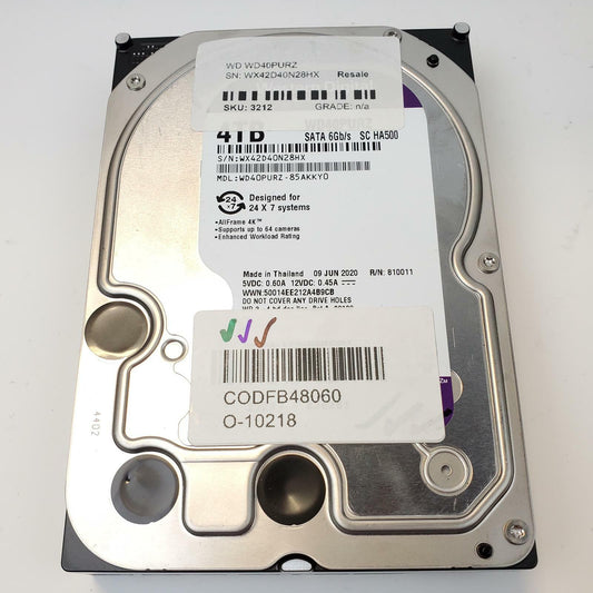 Western Digital WD40PURZ 4TB 3.5" SATA Internal HDD | Grade A