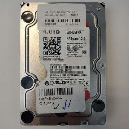 Western Digital WD40EFRX-68WT0N0 4TB 3.5" SATA HDD | Grade A