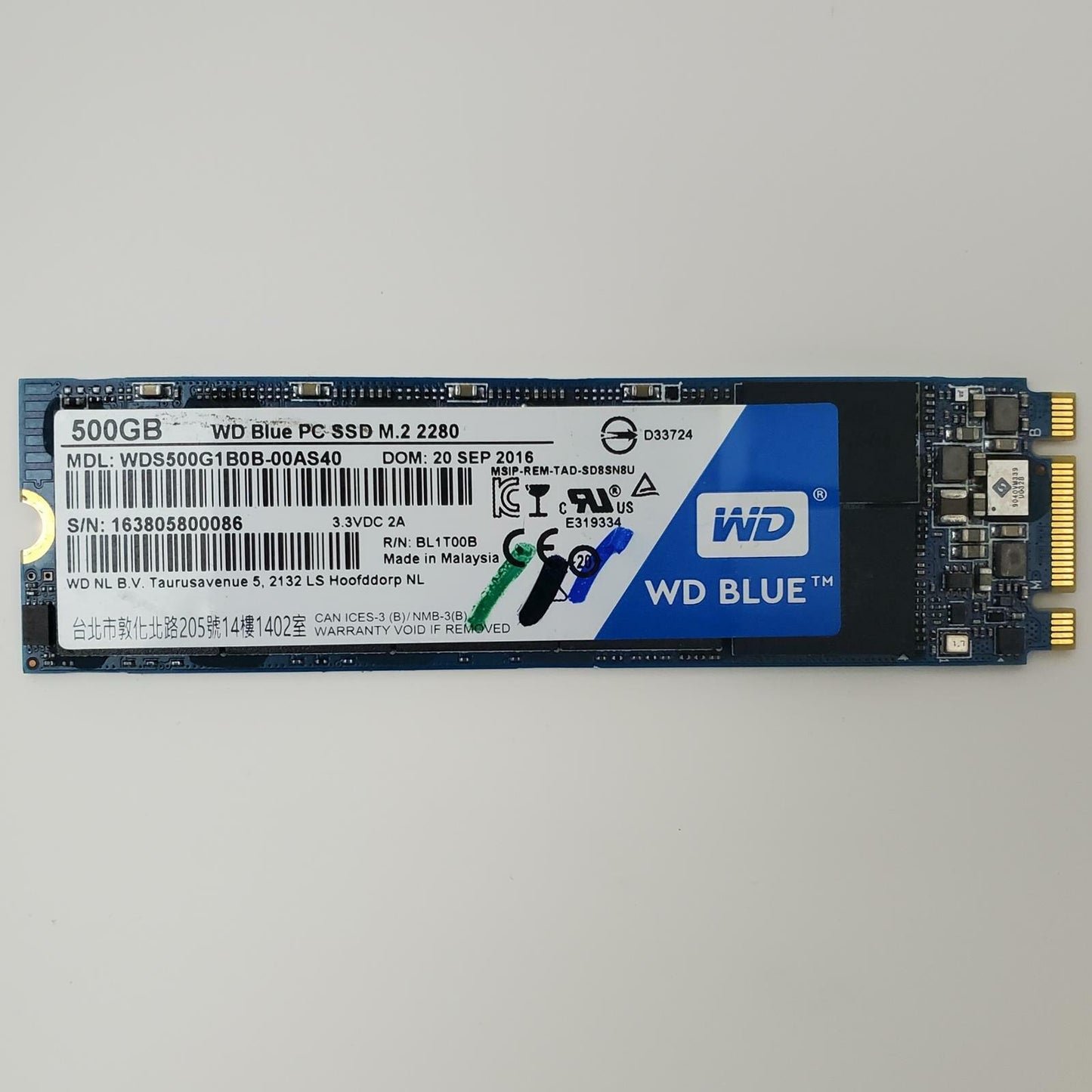 Western Digital Blue WDS500G1B0B-00AS40 500GB 2280 Gen3 M.2 SSD | Grade A