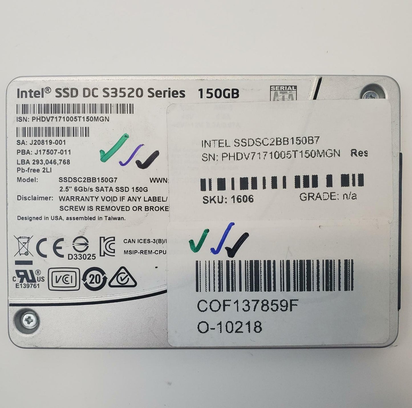 Intel SSDSC2BB150B7 150GB 2.5" SATA Internal SSD | Grade A