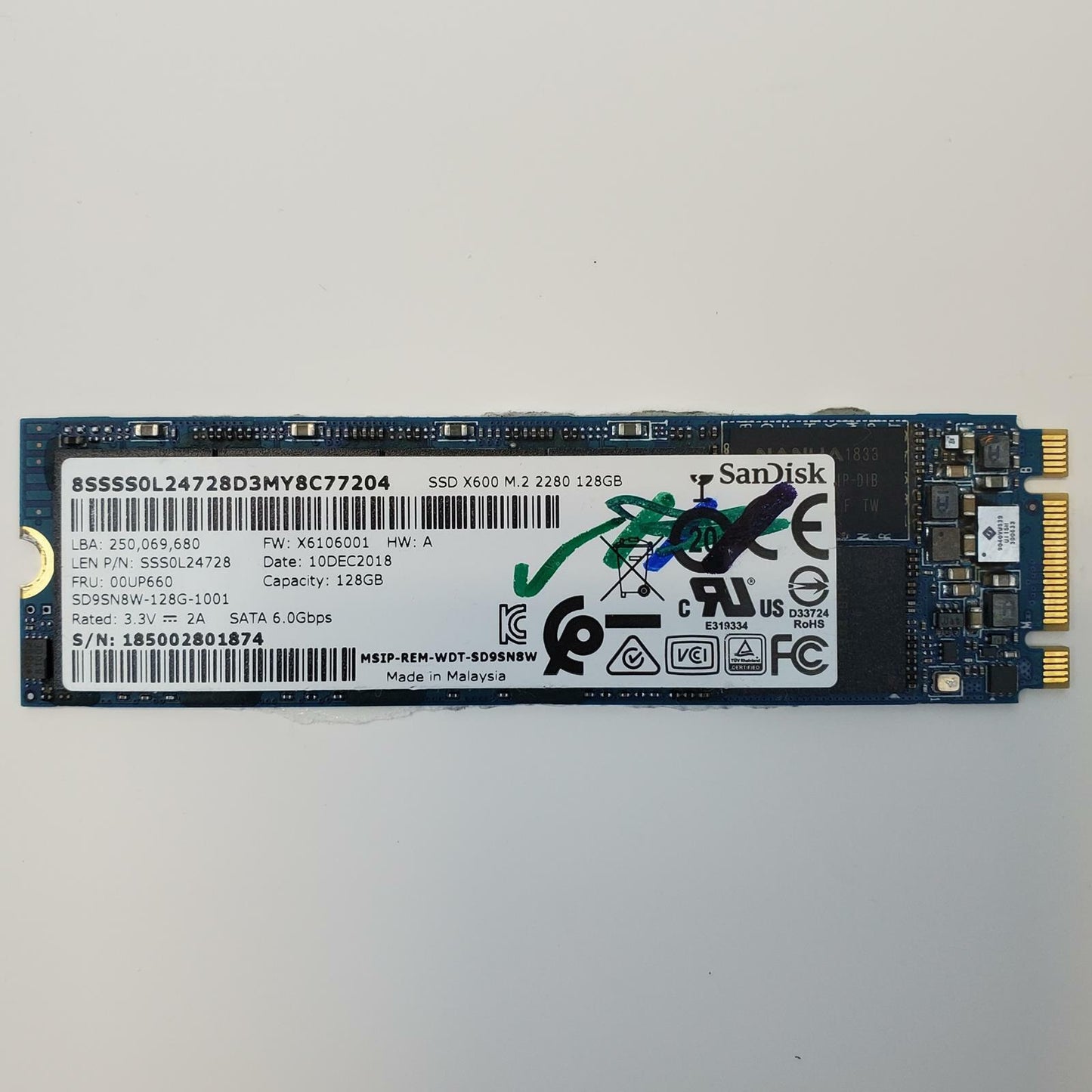 SanDisk SD9SN8W-128G-1001 128GB 2280 Gen3 M.2 Internal SSD | Grade A