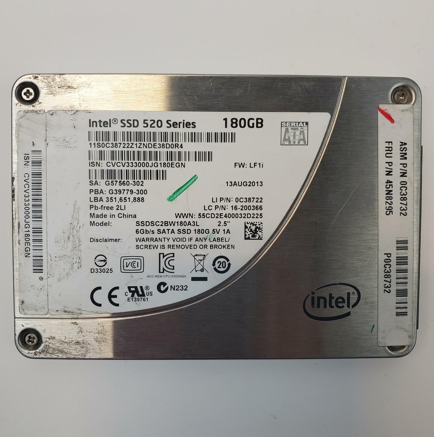 Intel SSDSC2BW180A3L 180GB 2.5" SATA Internal SSD | Grade A