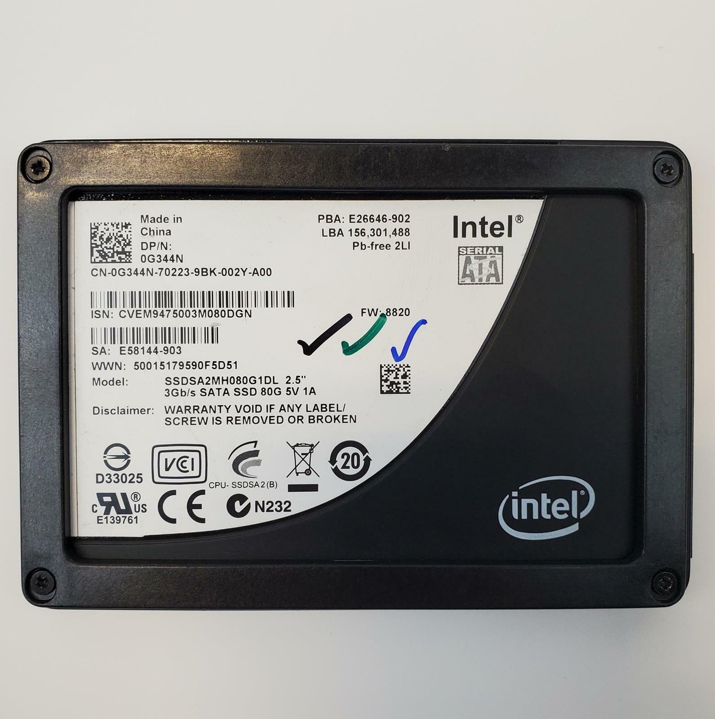 Intel SSDSA2MH080G1DL 80GB 2.5" SATA Internal SSD | Grade A