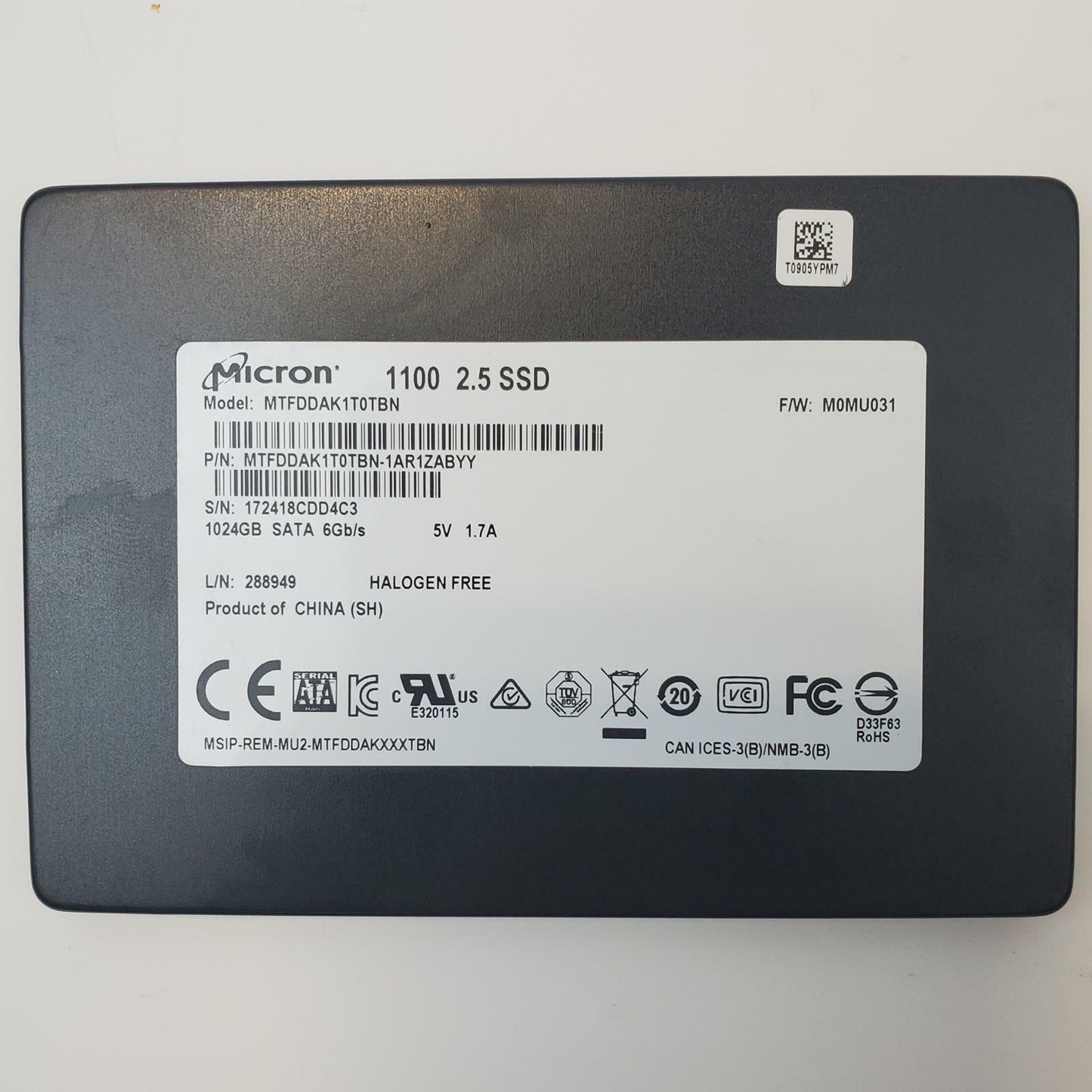 MICRON MTFDDAK1T0TBN-1AR1ZABYY 1TB 2.5" SATA Internal SSD | Grade A