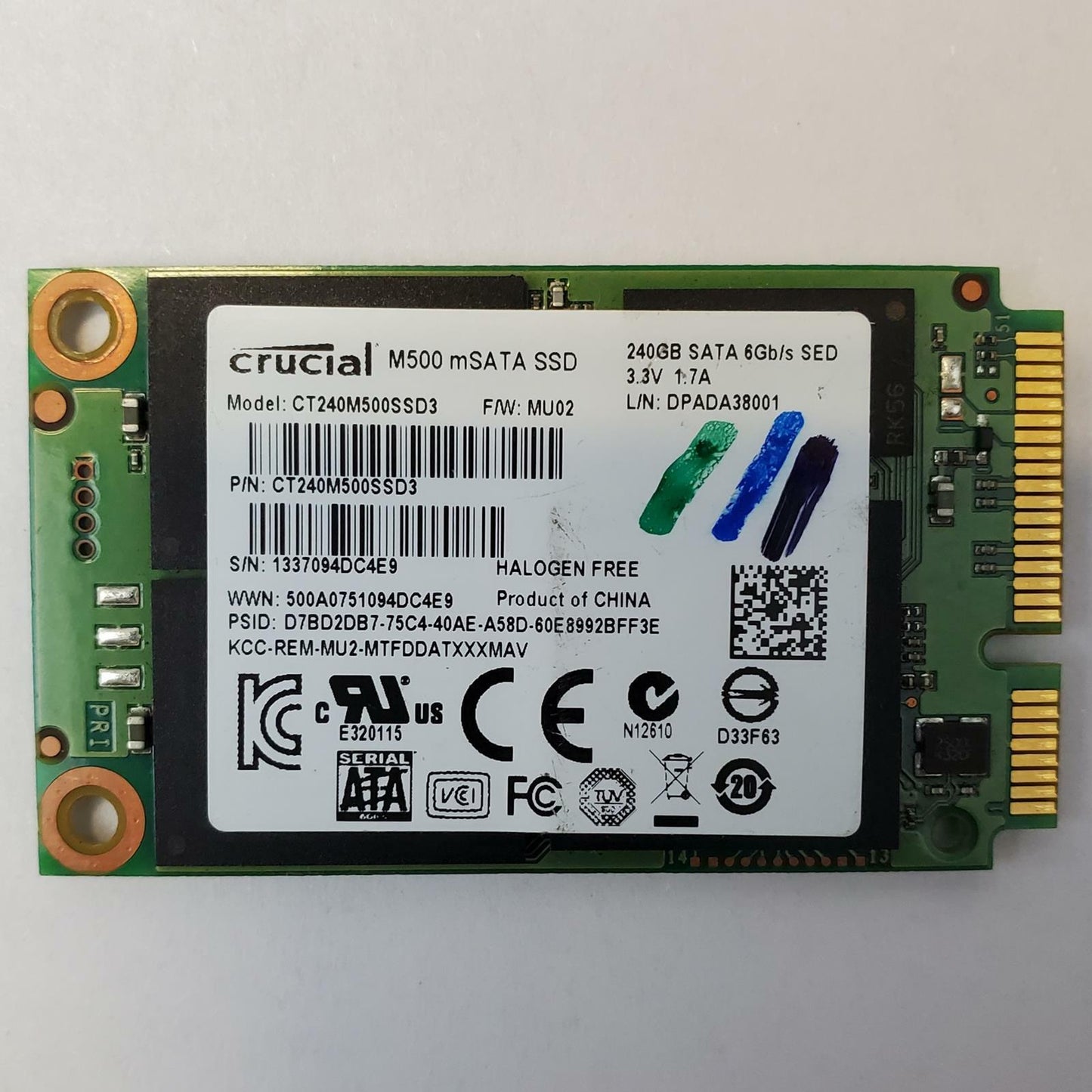 CRUCIAL CT240M500SSD3 240GB mSATA Internal SSD | Grade A