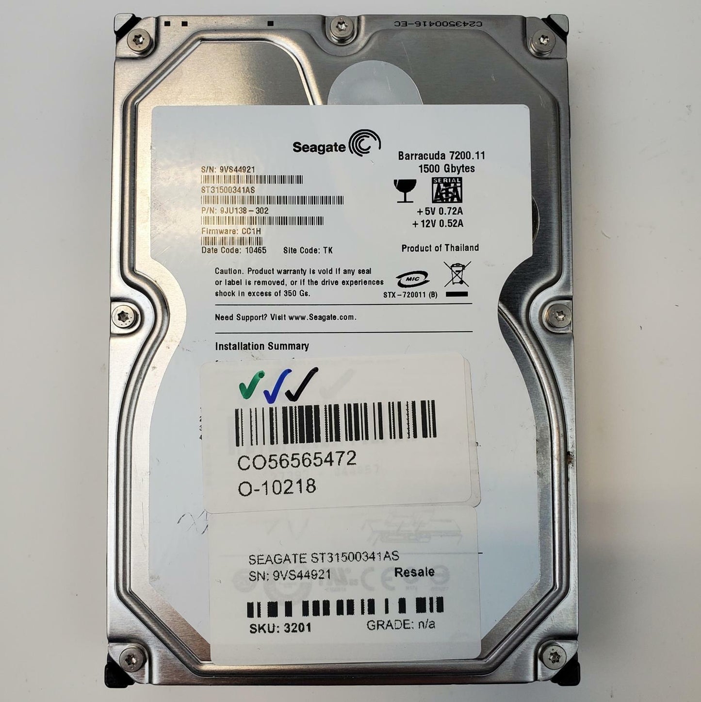 Seagate ST31500341AS 1.5TB 3.5" SATA Internal HDD | Grade A
